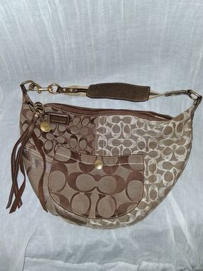 Coach Two-Tone Brown Signature Patchwork Shoulder Bag